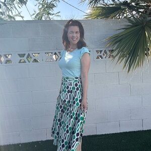 Eva Franco Black and Green Patterned A-Line Skirt